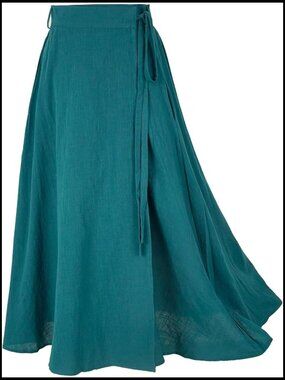 Linen Wrap Skirt Maxi A-Line Vintage Casual Plus Size Wrap Skirt Tie Waist